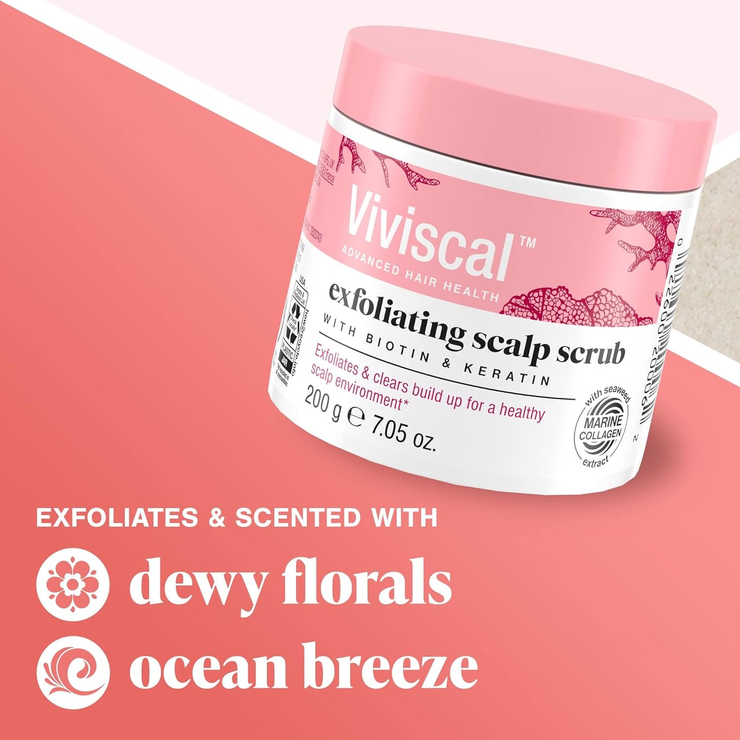 Viviscal exfoliating scalp scrub exfoliates and scented with dewy florals and ocean breeze
