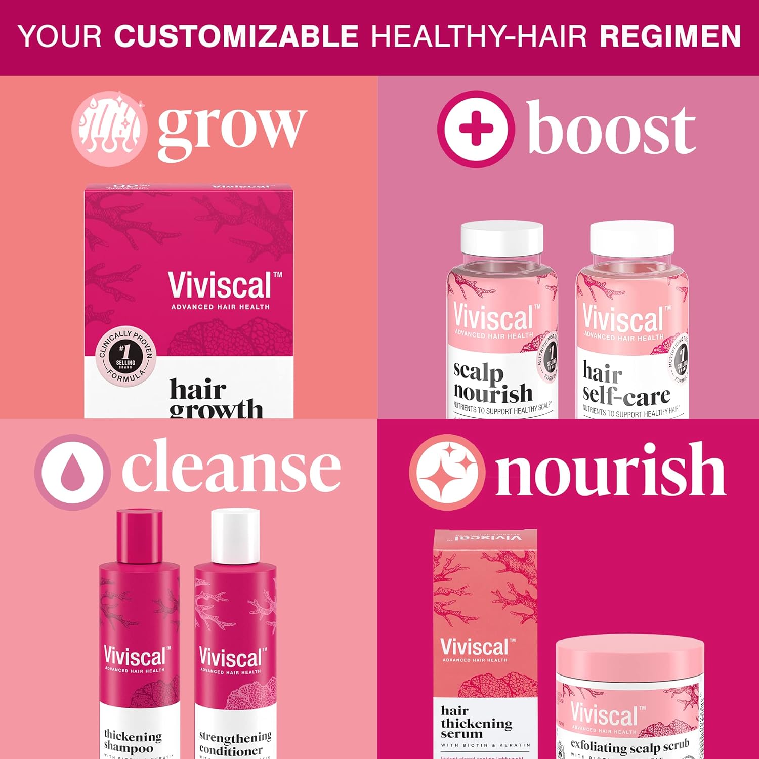 Viviscal grow, boost, cleanse, nourish products