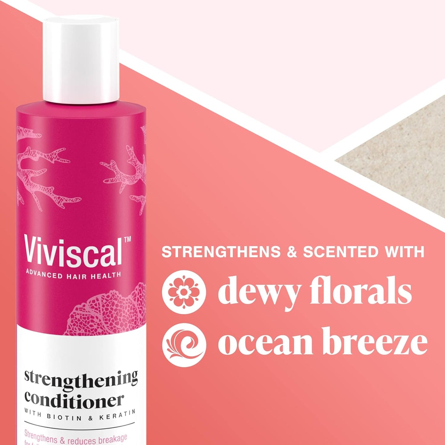 Viviscal strengthening conditioner cleanses and scented with dewy florals and ocean breeze