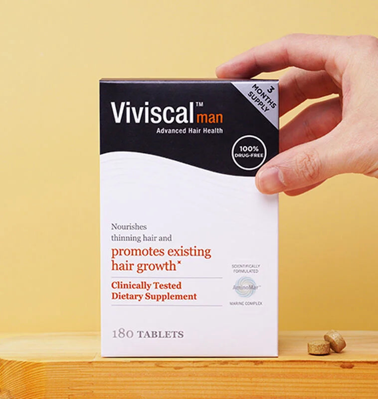 Viviscal Man Advanced Hair Health box with 180 tablets for a 3-month supply
