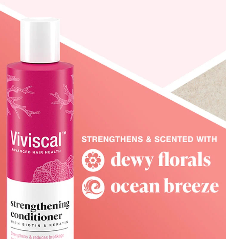 Viviscal strengthening conditioner cleanses and scented with dewy florals and ocean breeze