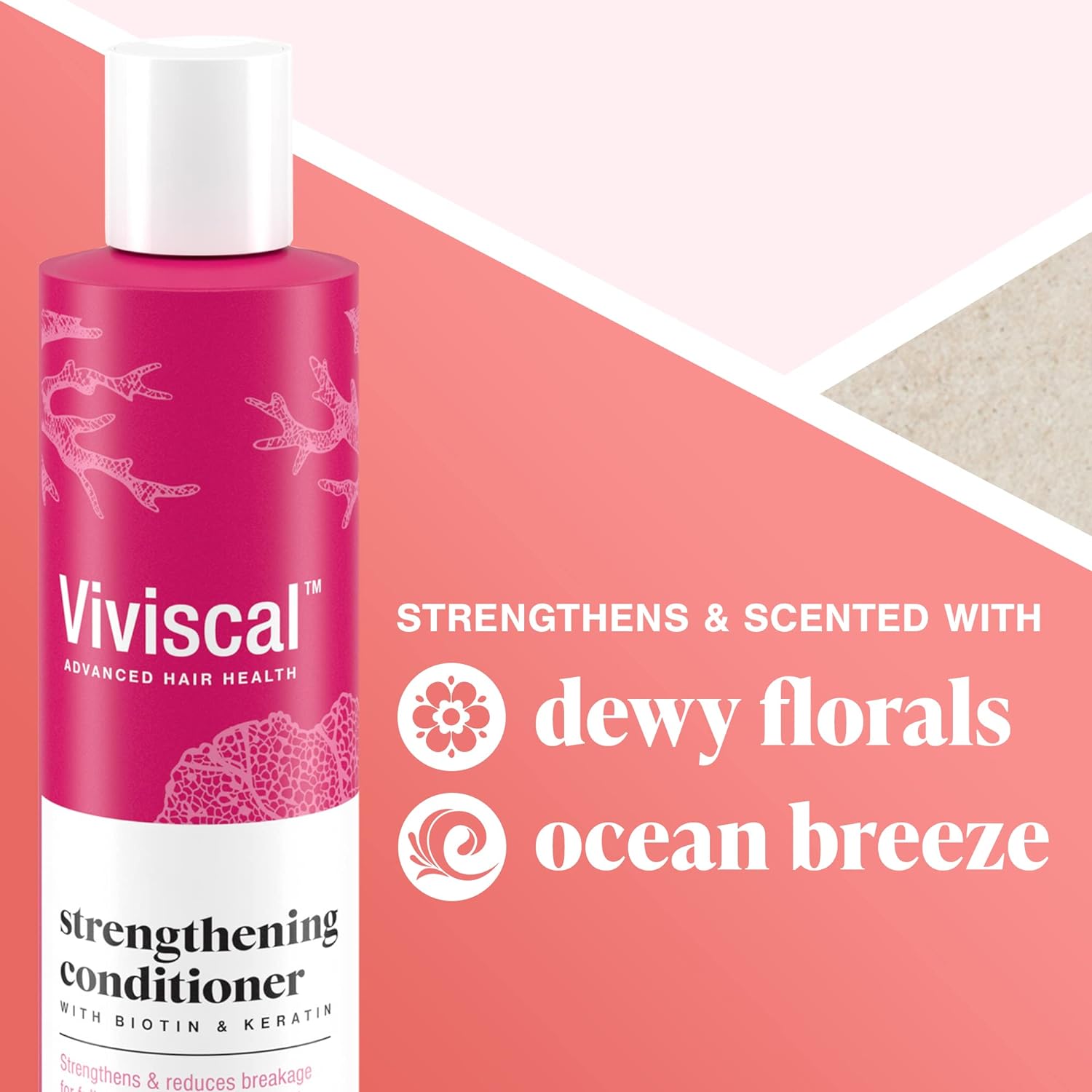Viviscal strengthening conditioner cleanses and scented with dewy florals and ocean breeze
