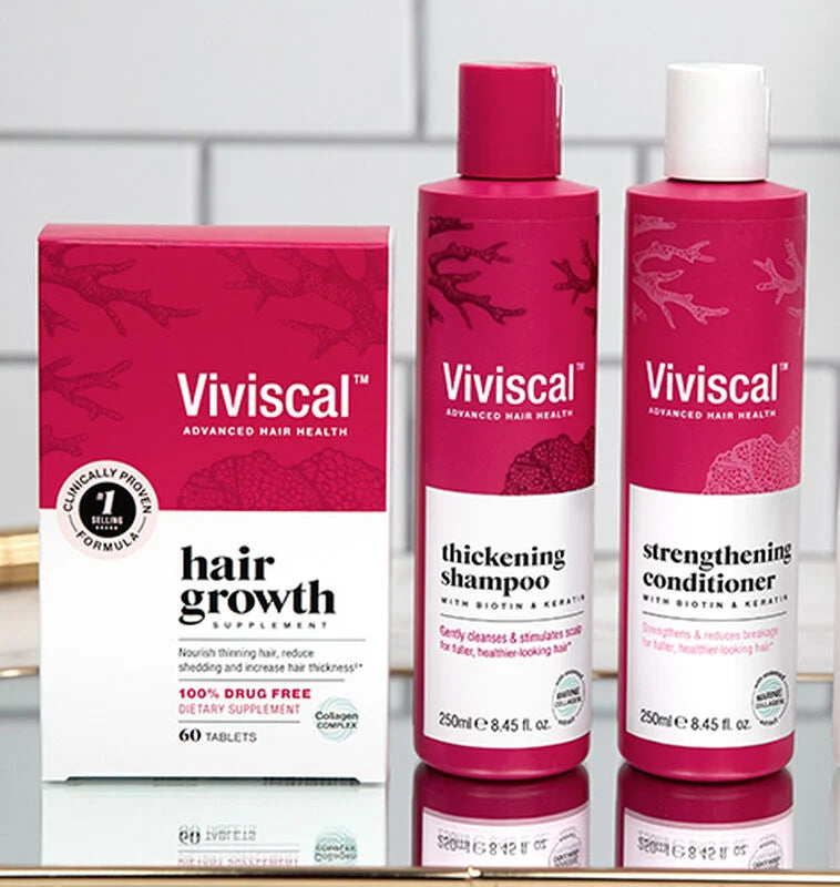 Viviscal hair growth supplement, thickening shampoo, and strengthening conditioner